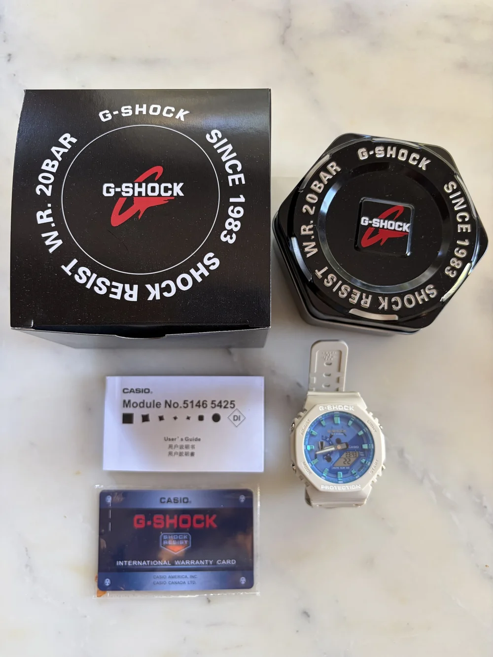Casio G-Shock Cream Case with Blue Dial Watch